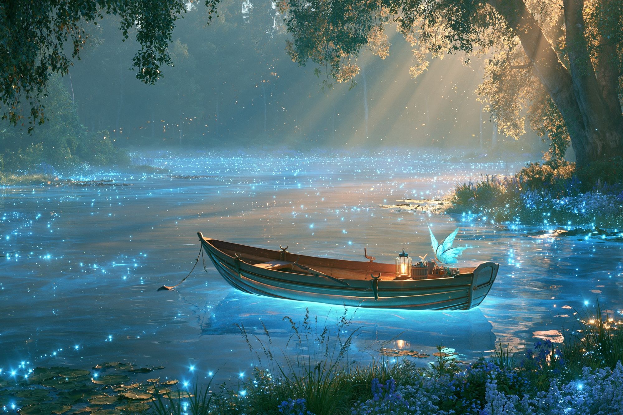 Enchanted River Boat Illustration Poster. poster — illustration art