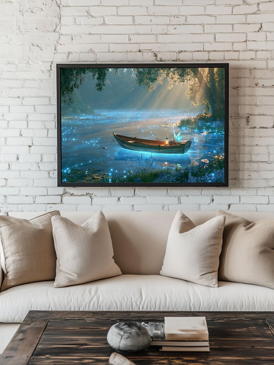 Enchanted River Boat Illustration Poster. — room view 1