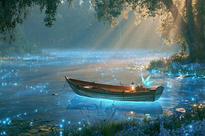 Enchanted River Boat Illustration Poster.