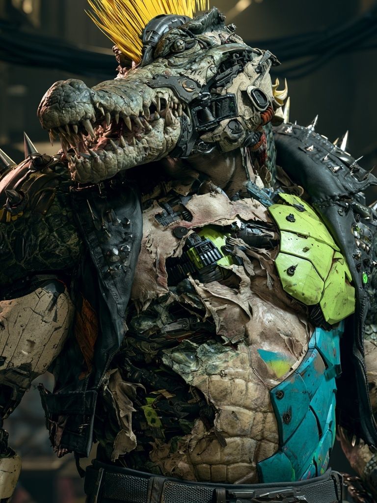Cyberpunk Crocodile Warrior Poster. poster detail