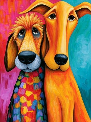 Colorful Dog Duo Illustration Poster. poster — illustration art