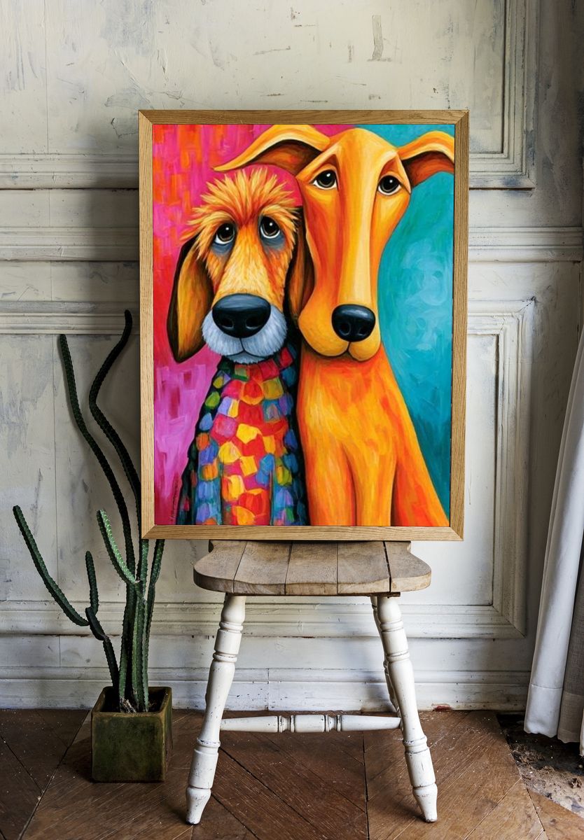 Colorful Dog Duo Illustration Poster. — room view 1