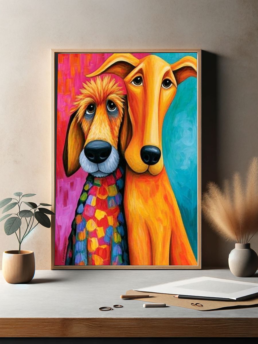 Colorful Dog Duo Illustration Poster. — room view 2