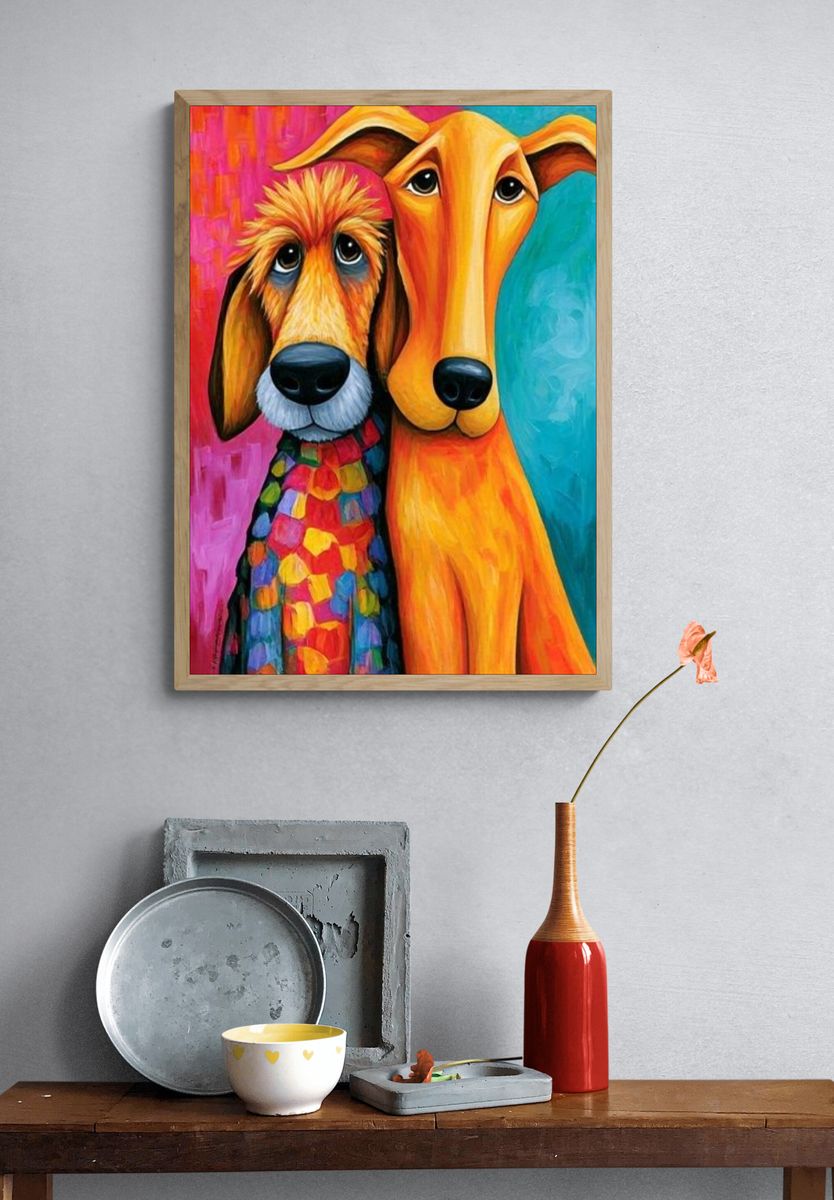 Colorful Dog Duo Illustration Poster. — room view 3
