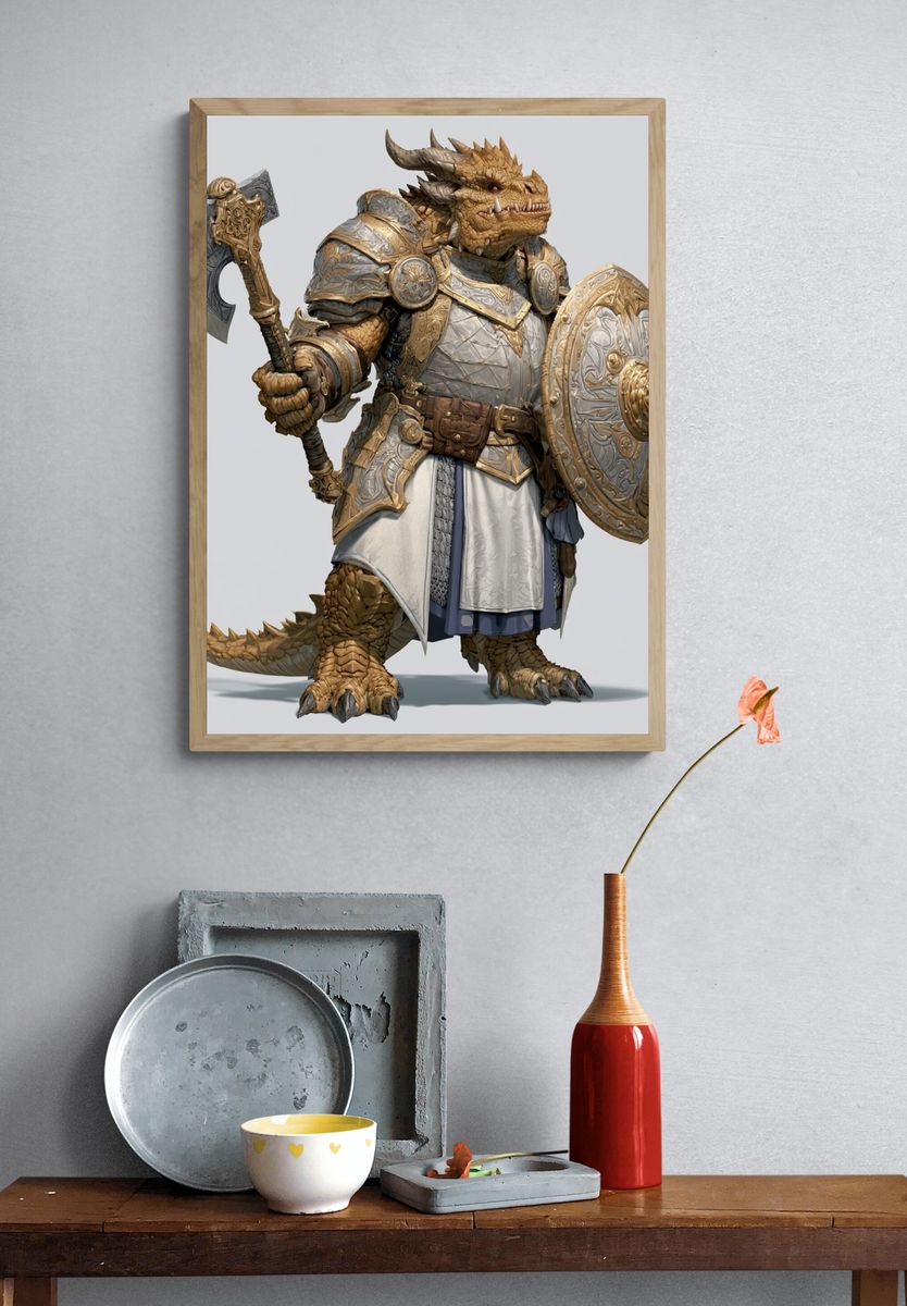 Armored Dragon Warrior Illustration Poster. — room view 3