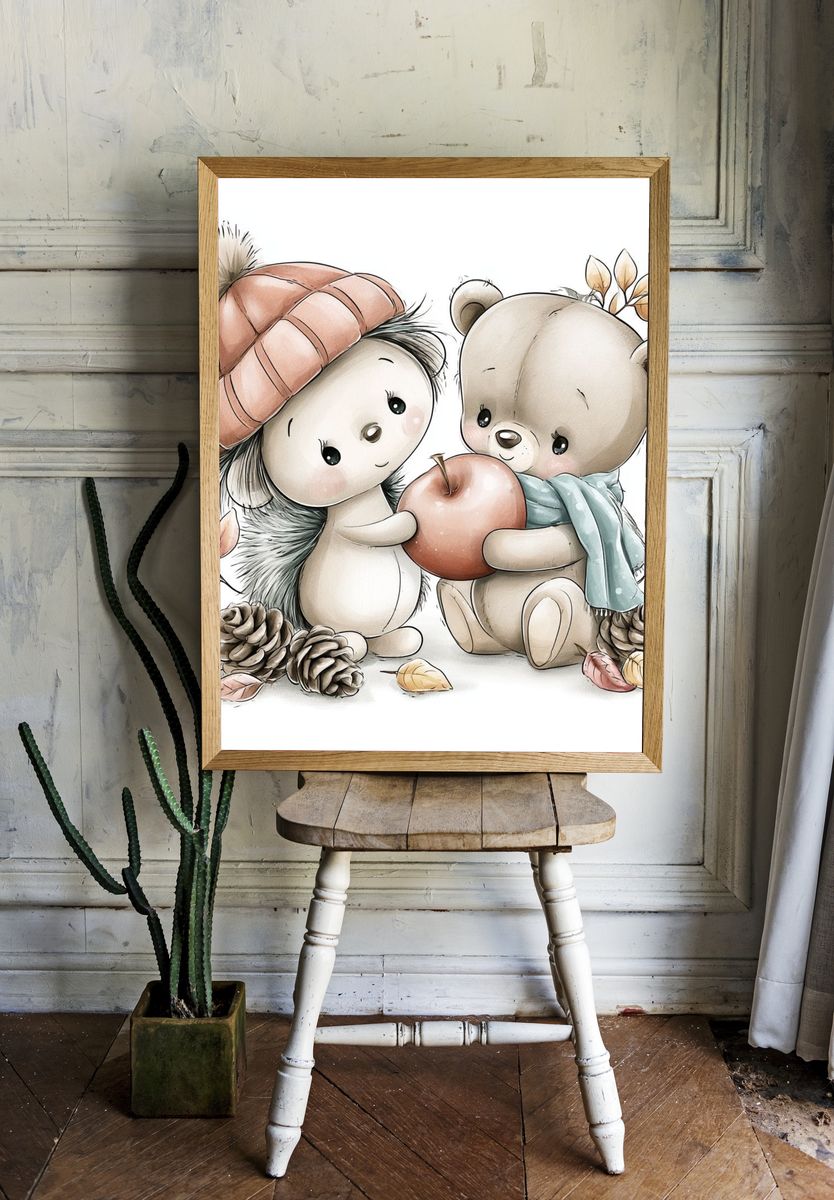 Autumn Woodland Friends Illustration Poster. — room view 1
