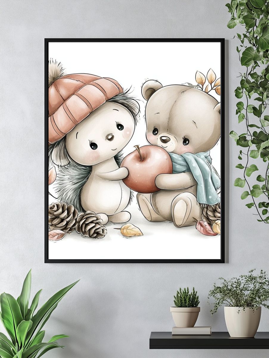 Autumn Woodland Friends Illustration Poster. — room view 4