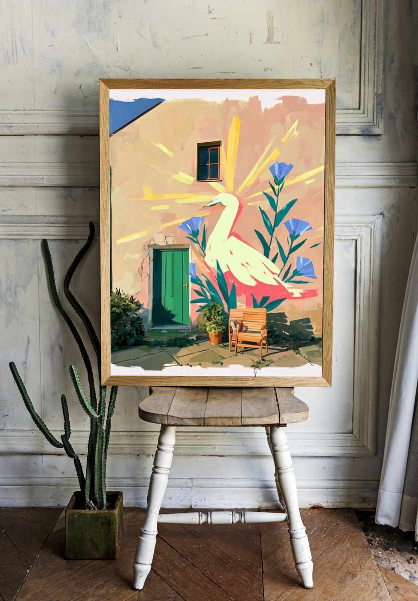 Heron Mural Illustration Poster. — room view 1