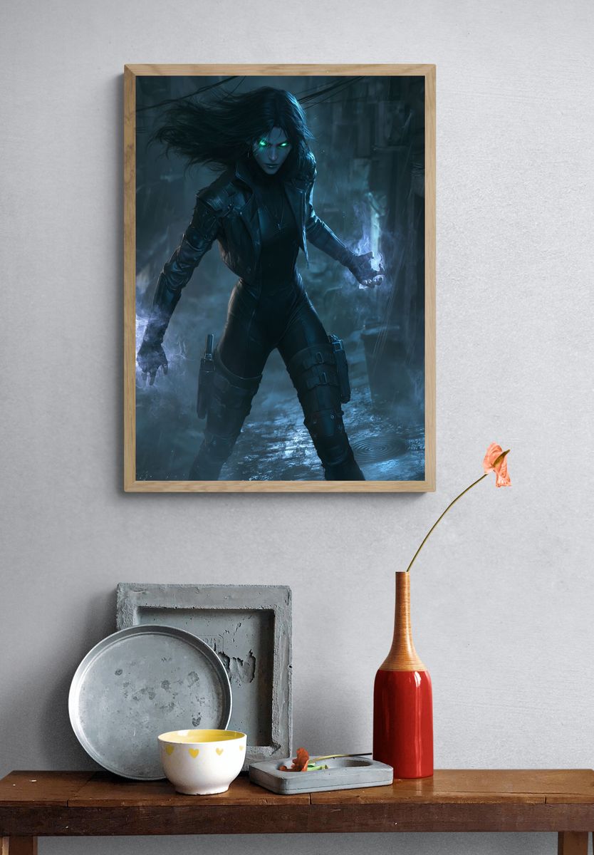 Cyberpunk Sorceress Digital Art Poster. — room view 3