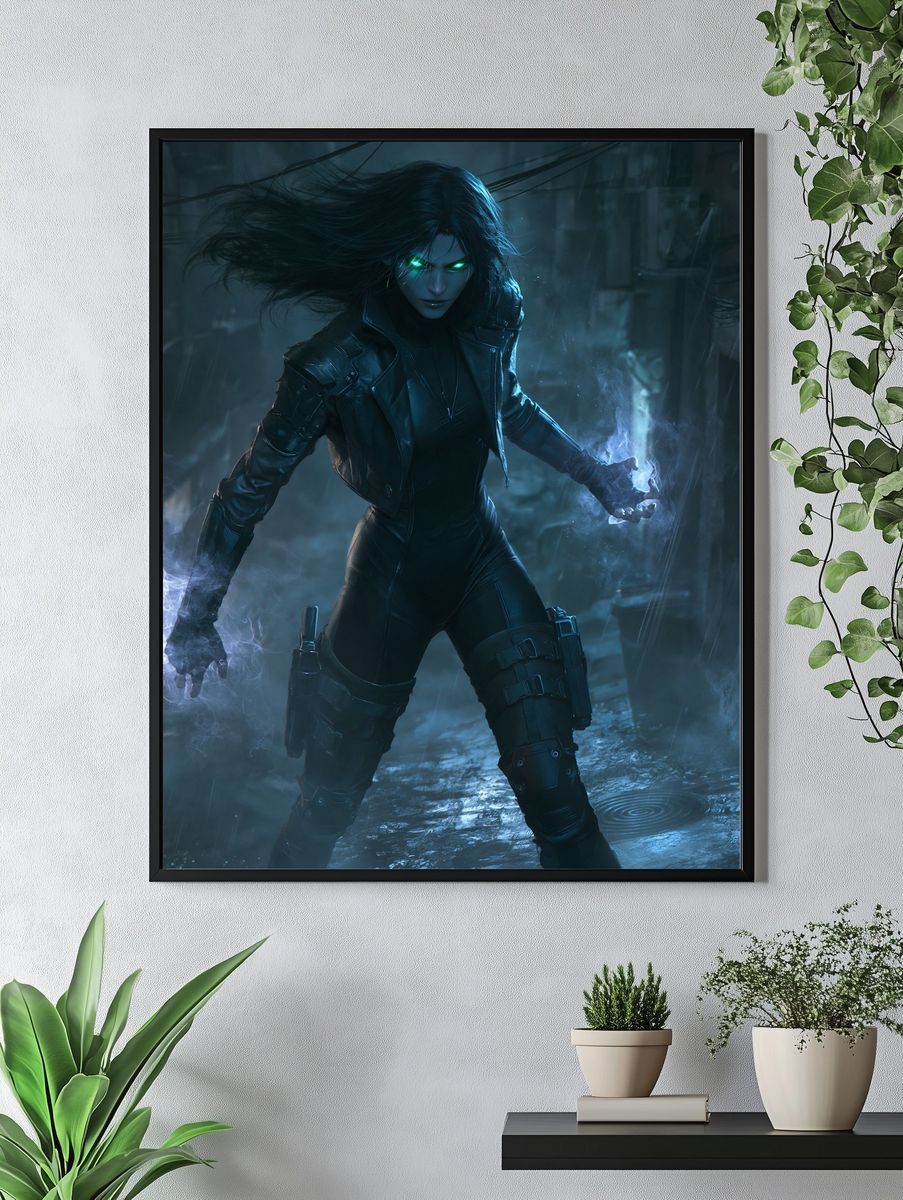 Cyberpunk Sorceress Digital Art Poster. — room view 4