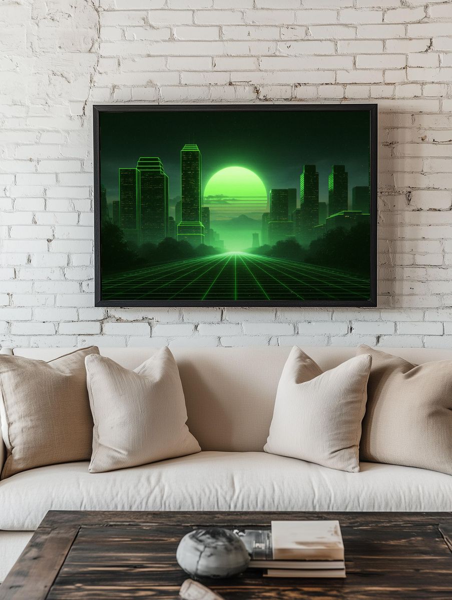 Neon Cyberpunk Cityscape Poster. — room view 1