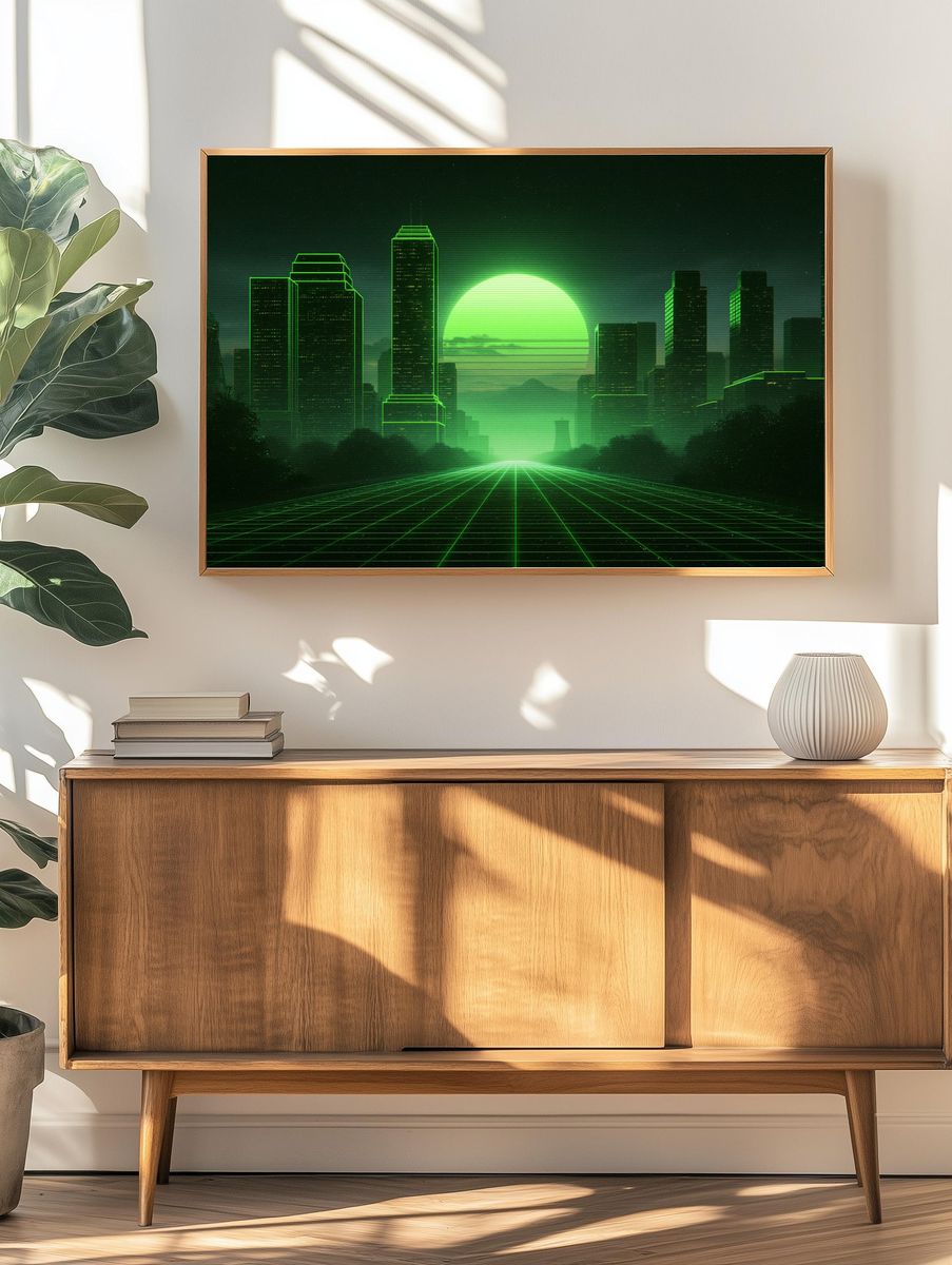 Neon Cyberpunk Cityscape Poster. — room view 3