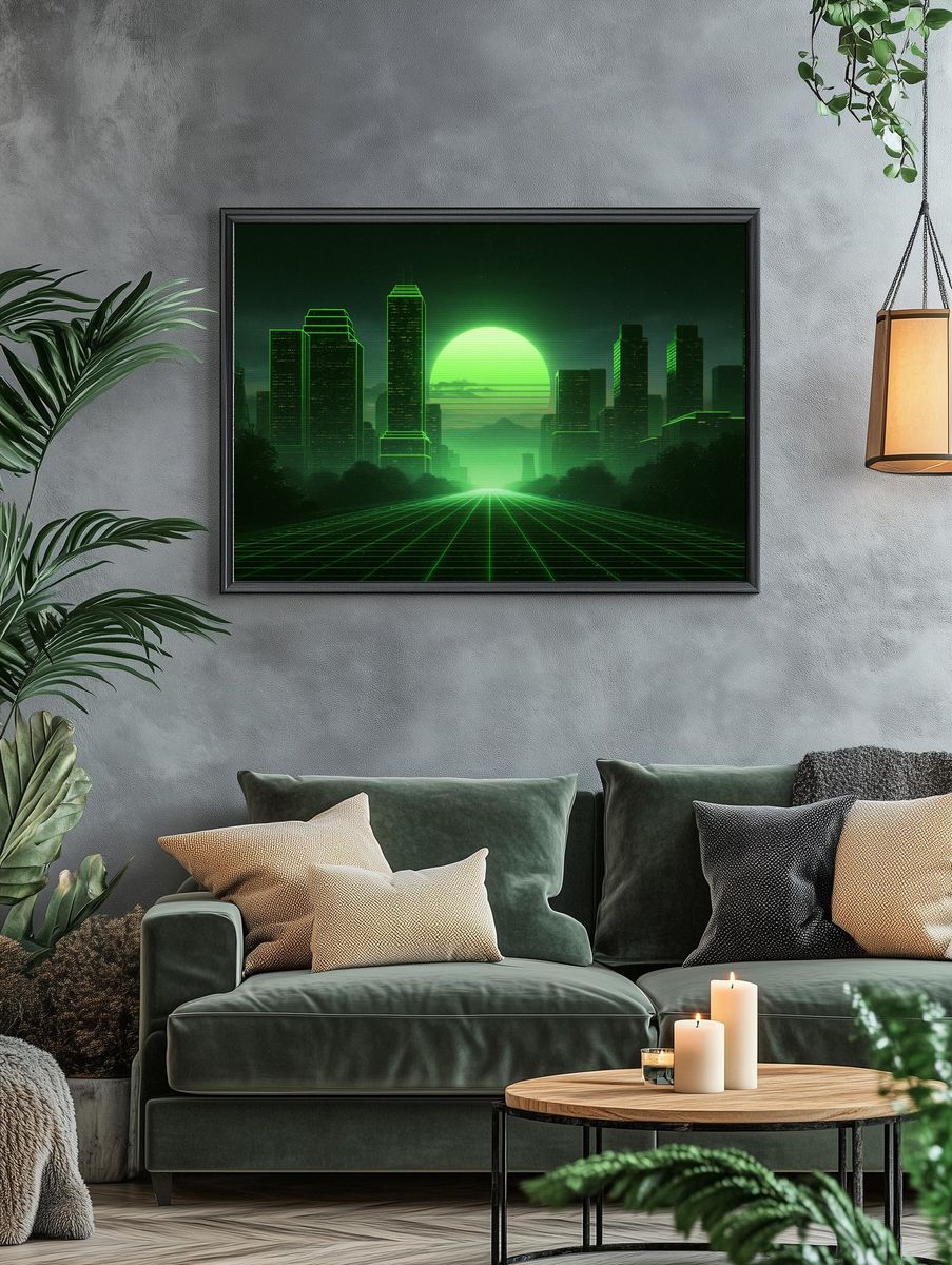 Neon Cyberpunk Cityscape Poster. — room view 4