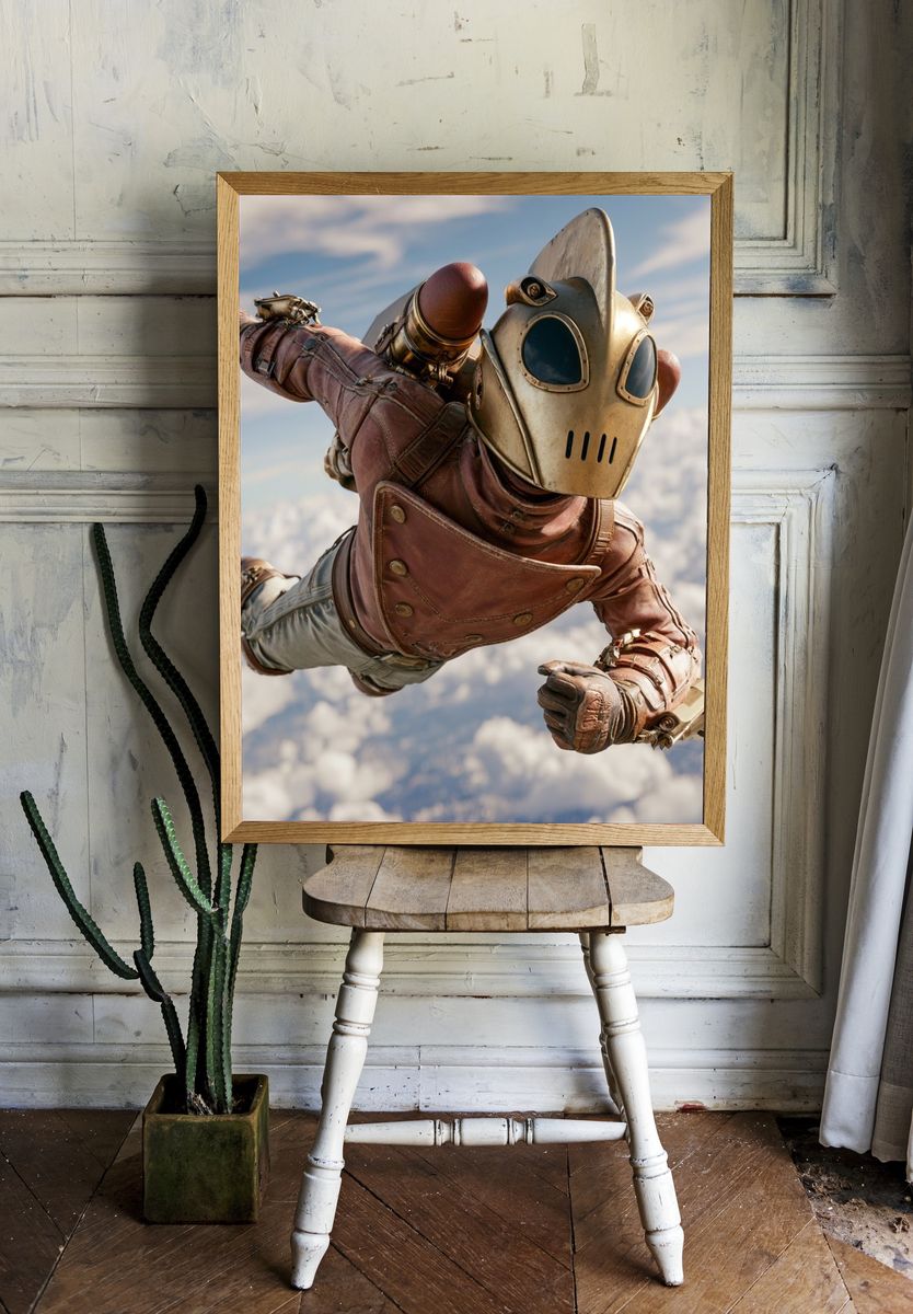 Monk in Rainstorm Illustration Poster. room preview