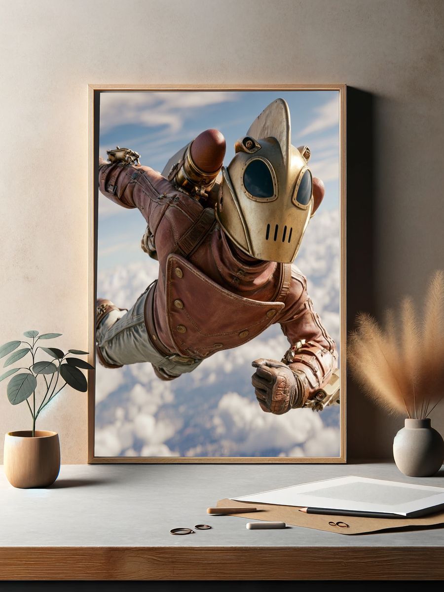 Monk in Rainstorm Illustration Poster. — room view 2