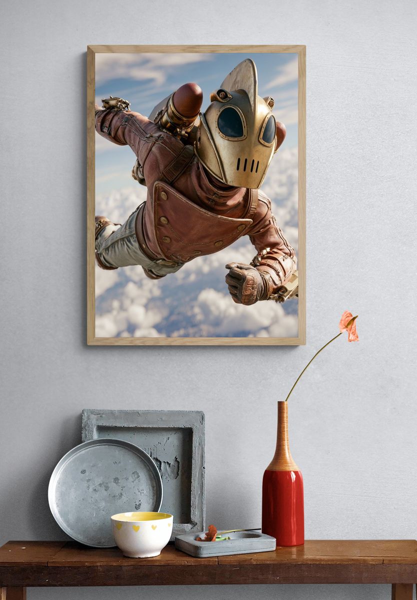 Monk in Rainstorm Illustration Poster. — room view 3