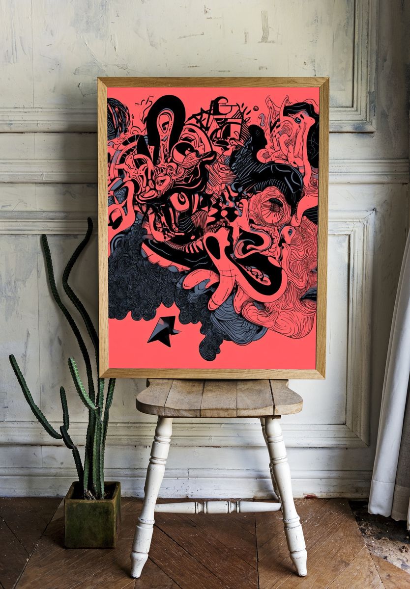 Surreal Face Collage Illustration Poster. — room view 1