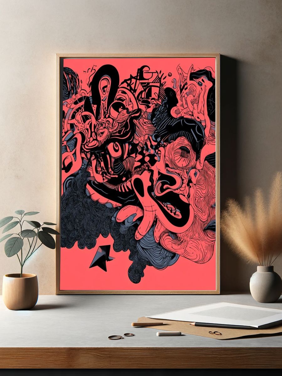 Surreal Face Collage Illustration Poster. — room view 2