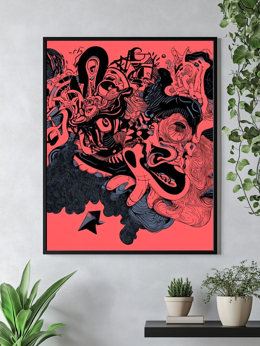 Surreal Face Collage Illustration Poster. — room view 4