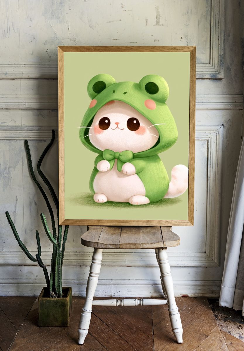 Frog Hoodie Cat Illustration Poster. — room view 1