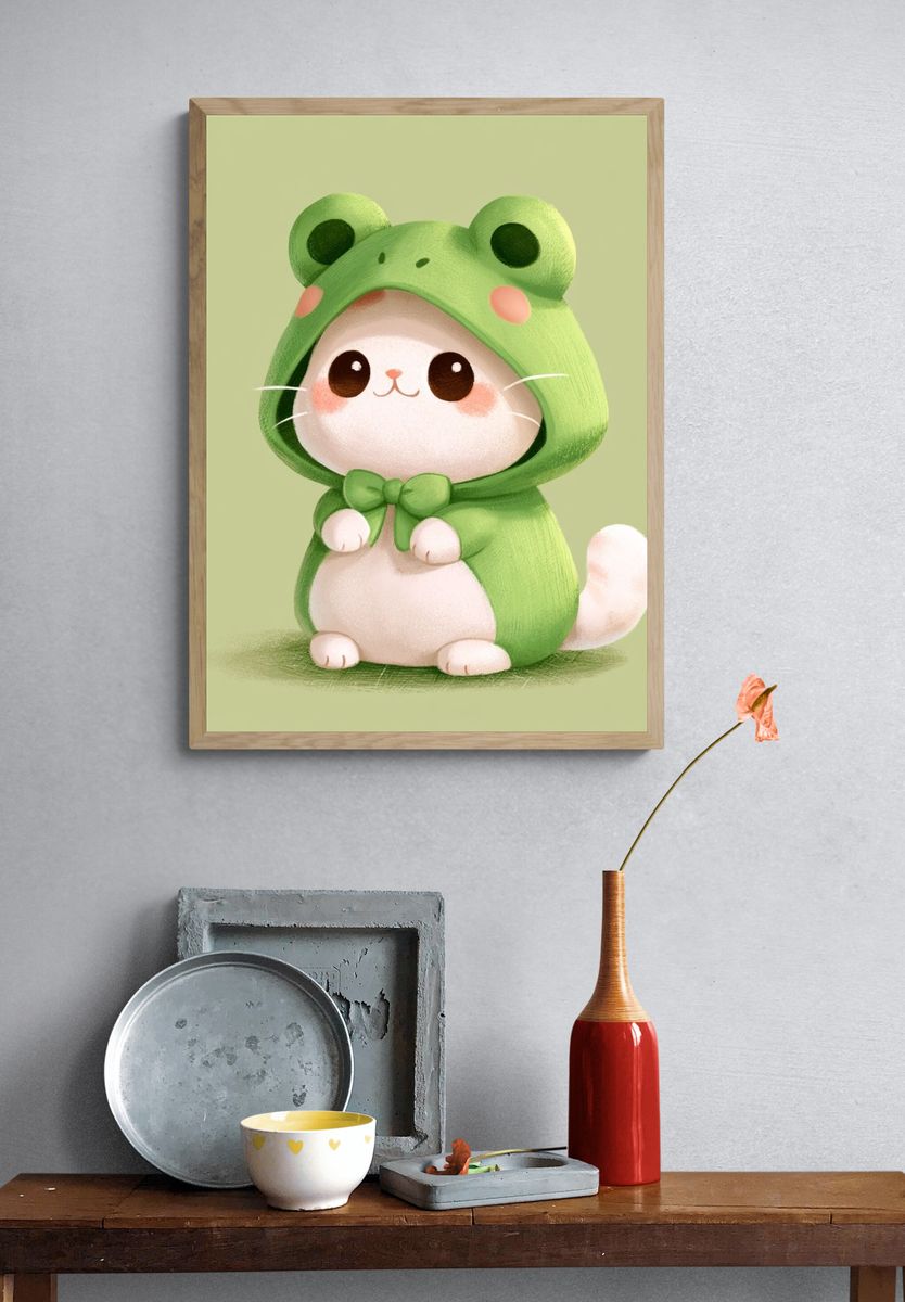 Frog Hoodie Cat Illustration Poster. — room view 3