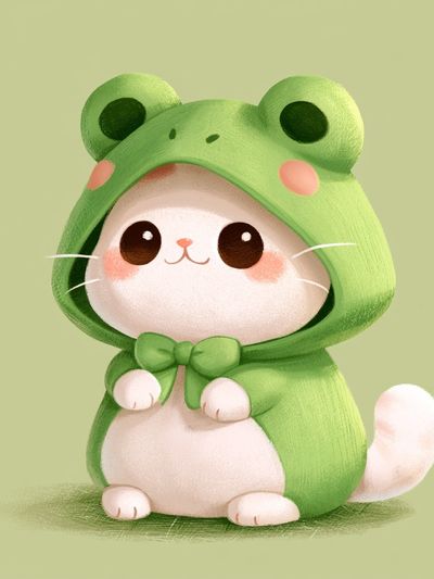 Frog Hoodie Cat Illustration Poster.