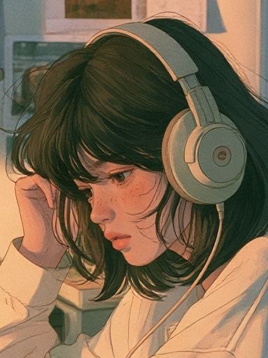 Girl with Headphones Illustration Poster. poster — illustration art