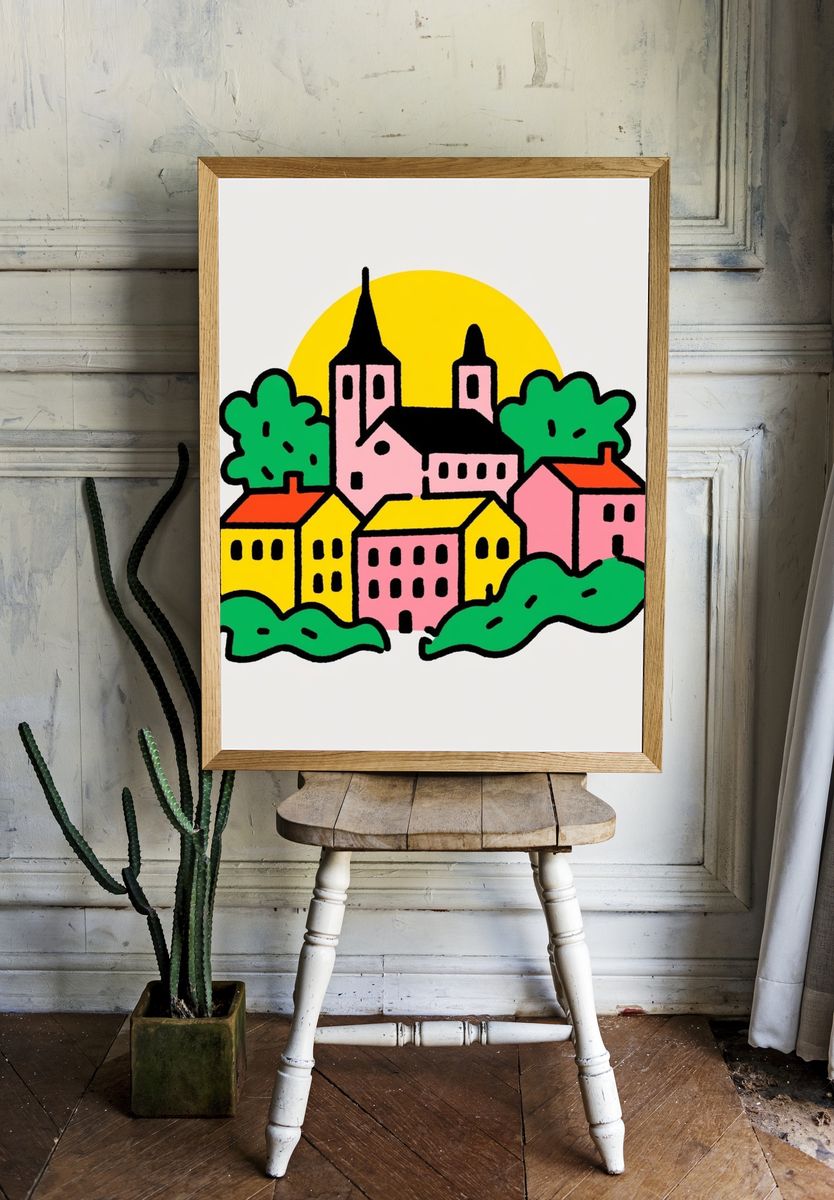 Colorful Village Illustration Poster. room preview