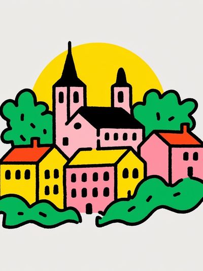Colorful Village Illustration Poster.