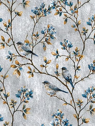Blue Birds on Branches Illustration Poster. poster