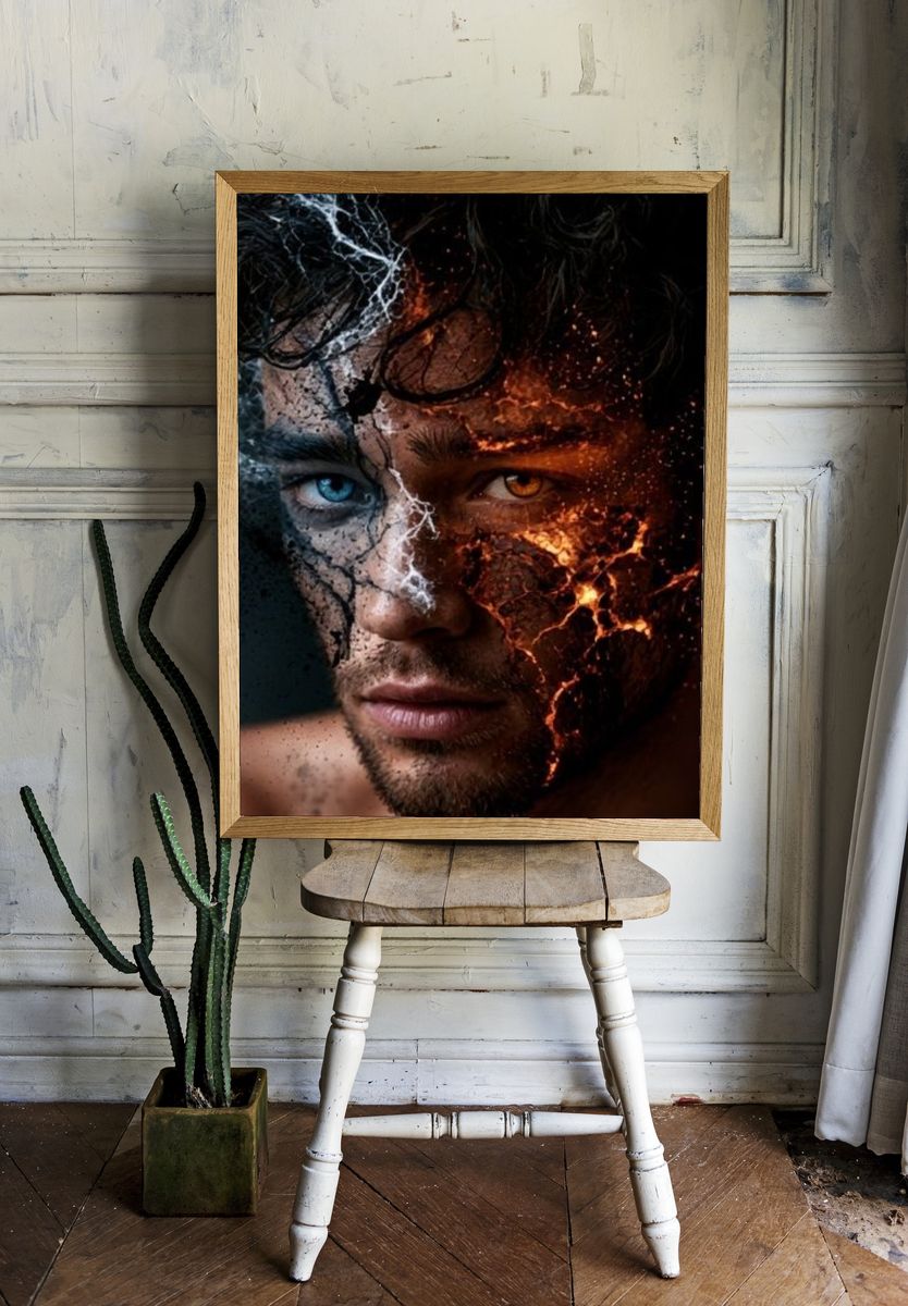 Dual-Face Fire and Ice Portrait Poster. — room view 1