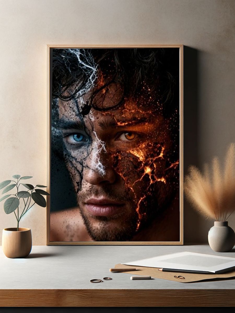 Dual-Face Fire and Ice Portrait Poster. — room view 2
