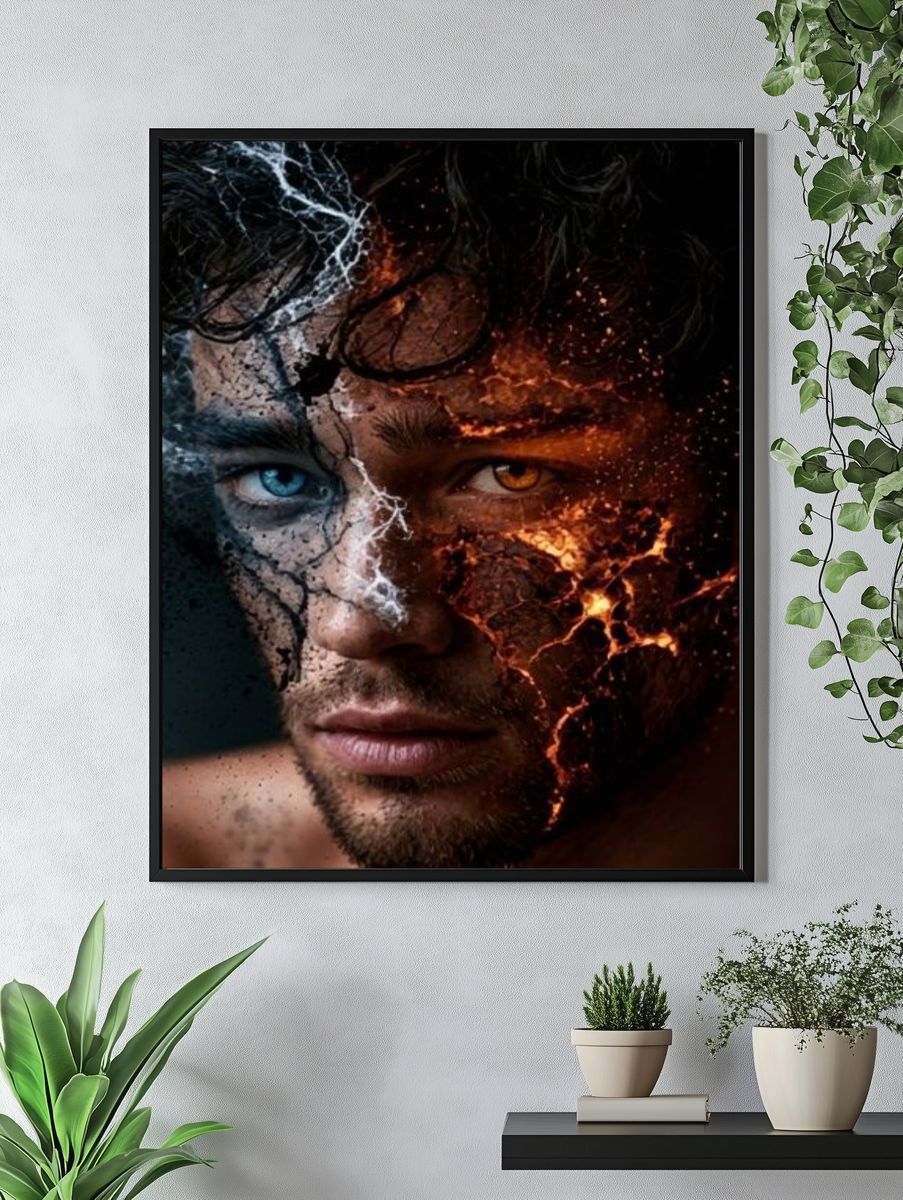 Dual-Face Fire and Ice Portrait Poster. — room view 4