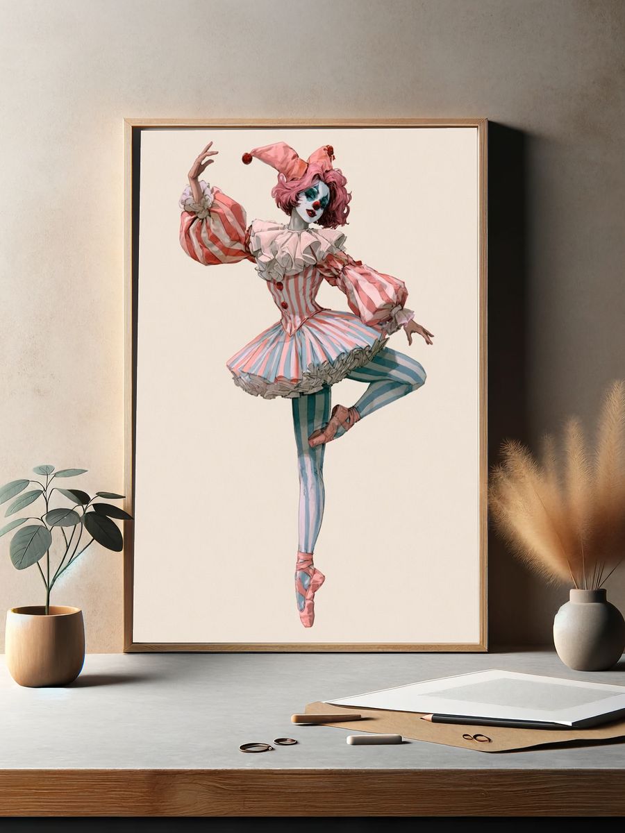 Harlequin Ballerina Illustration Poster. — room view 2