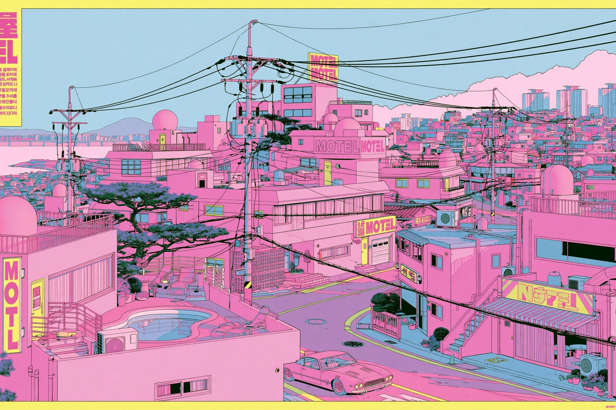 Neon Motel Cityscape Illustration Poster. poster — illustration art
