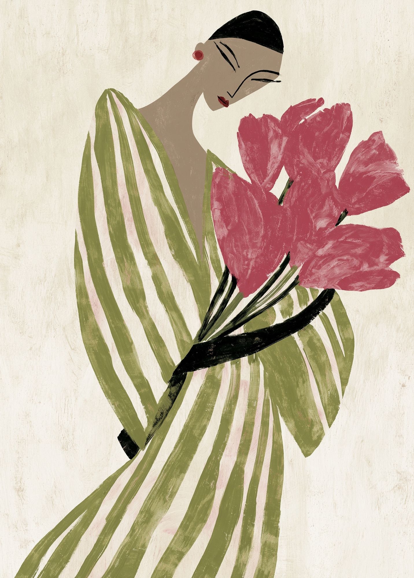 Elegant Woman with Flowers Illustration Poster. poster detail