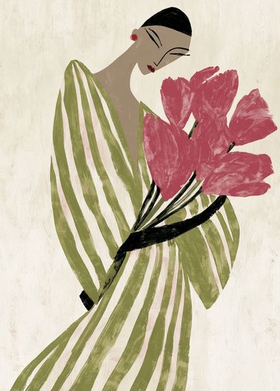 Elegant Woman with Flowers Illustration Poster. poster