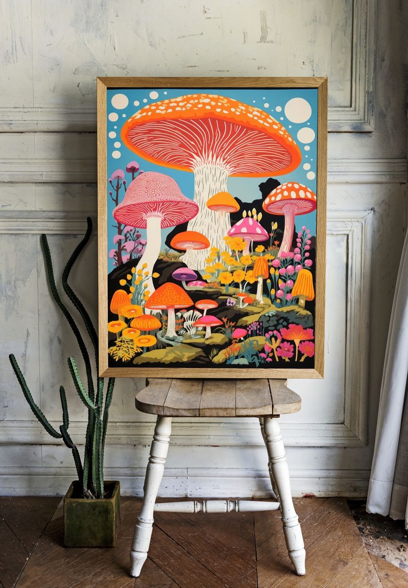 Psychedelic Mushroom Garden Illustration Poster room preview