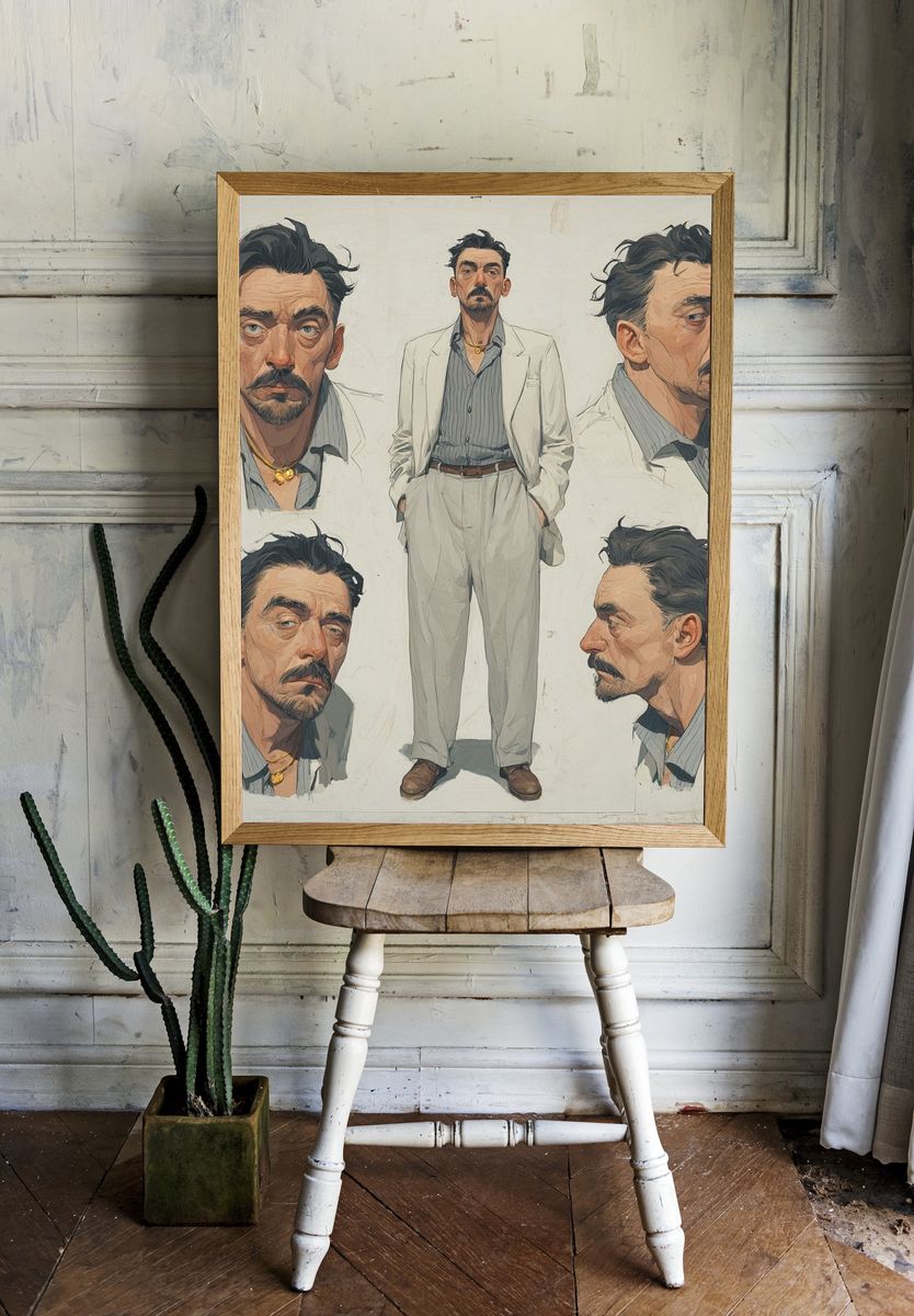 Man Portrait Illustration Poster. room preview