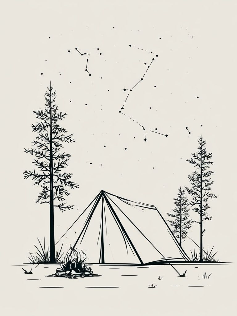 Starry Camping Scene Illustration Poster. poster — illustration art