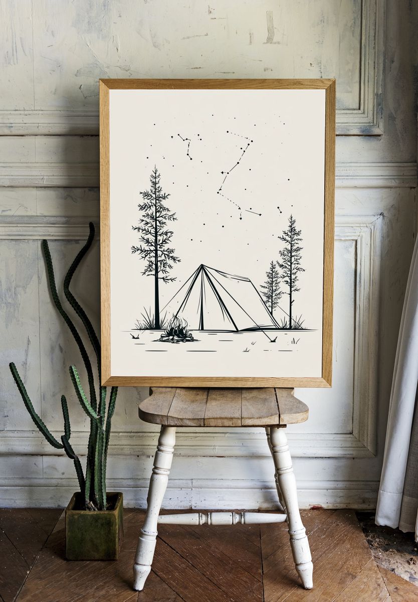 Starry Camping Scene Illustration Poster. room preview