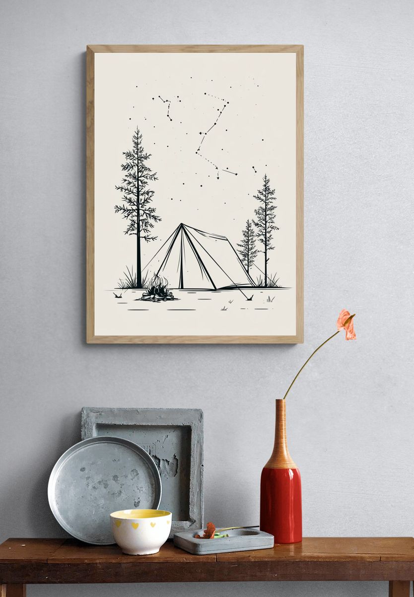 Starry Camping Scene Illustration Poster. — room view 3