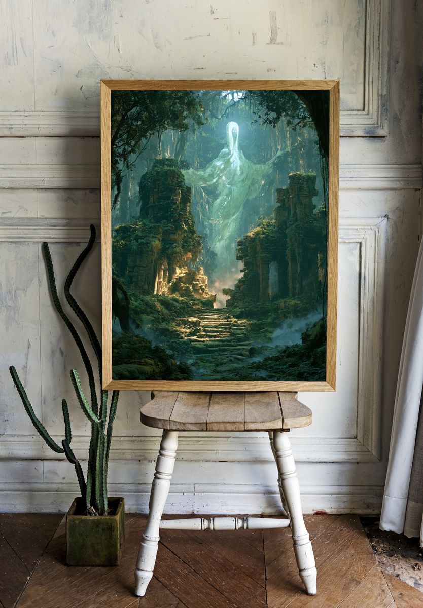 Jungle Spirit Ruins Illustration Poster. — room view 1