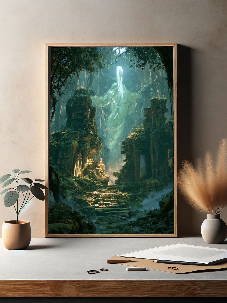 Jungle Spirit Ruins Illustration Poster. — room view 2