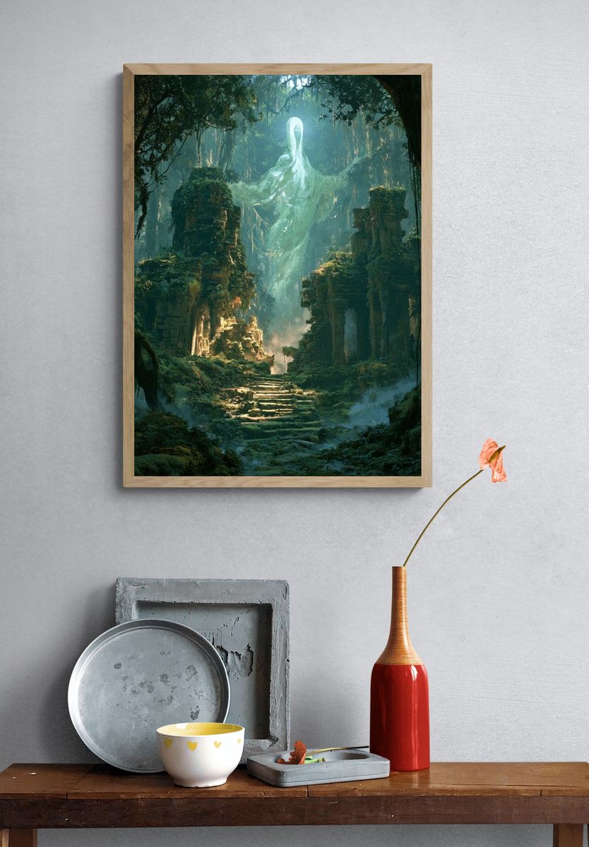 Jungle Spirit Ruins Illustration Poster. — room view 3