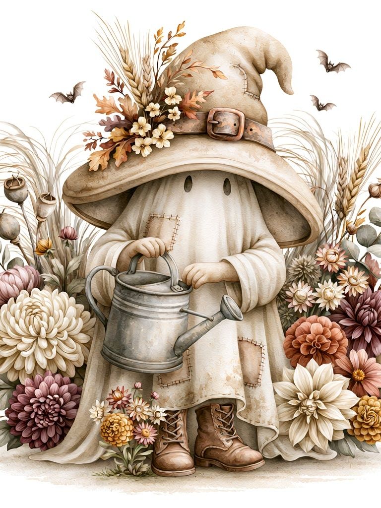 Autumn Garden Gnome Illustration Poster. poster detail