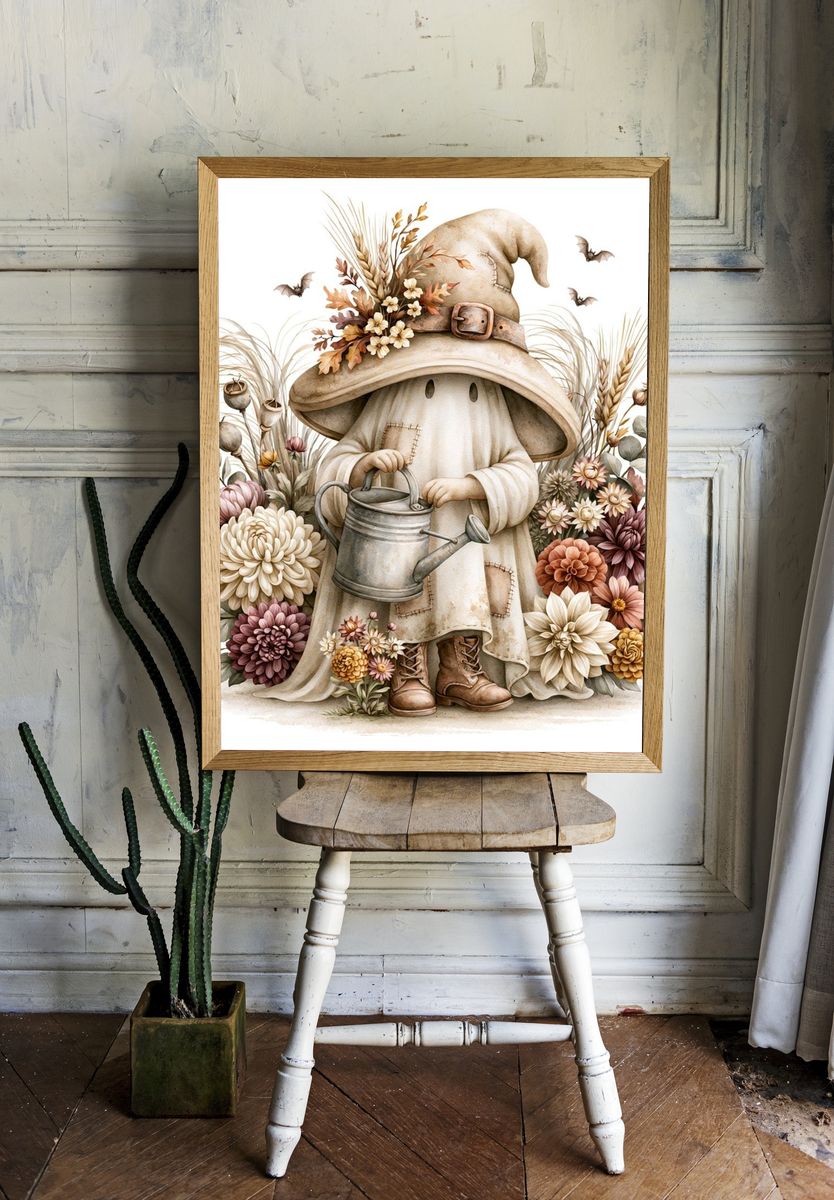 Autumn Garden Gnome Illustration Poster. — room view 1