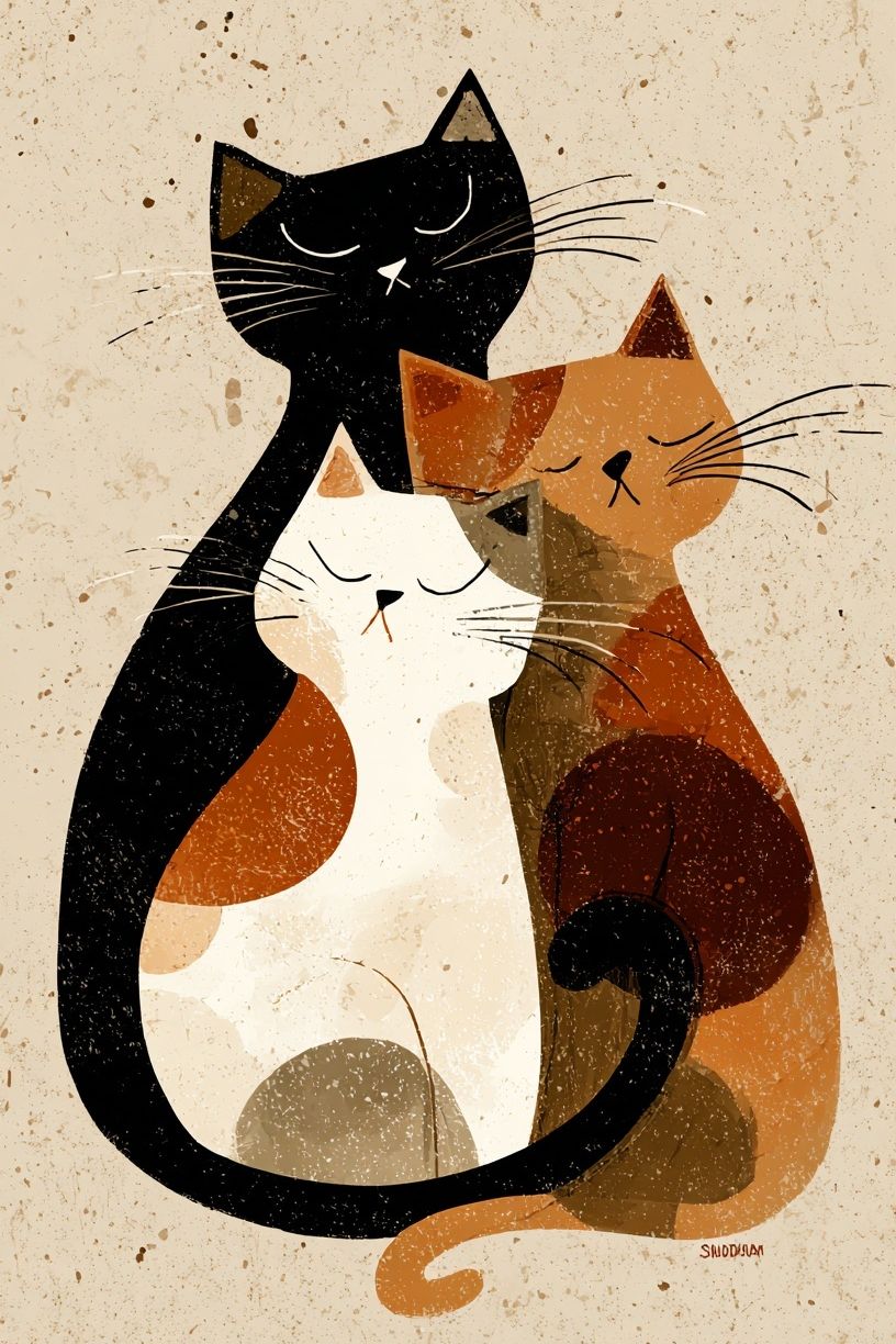 Three Cats Illustration Poster. poster — illustration art