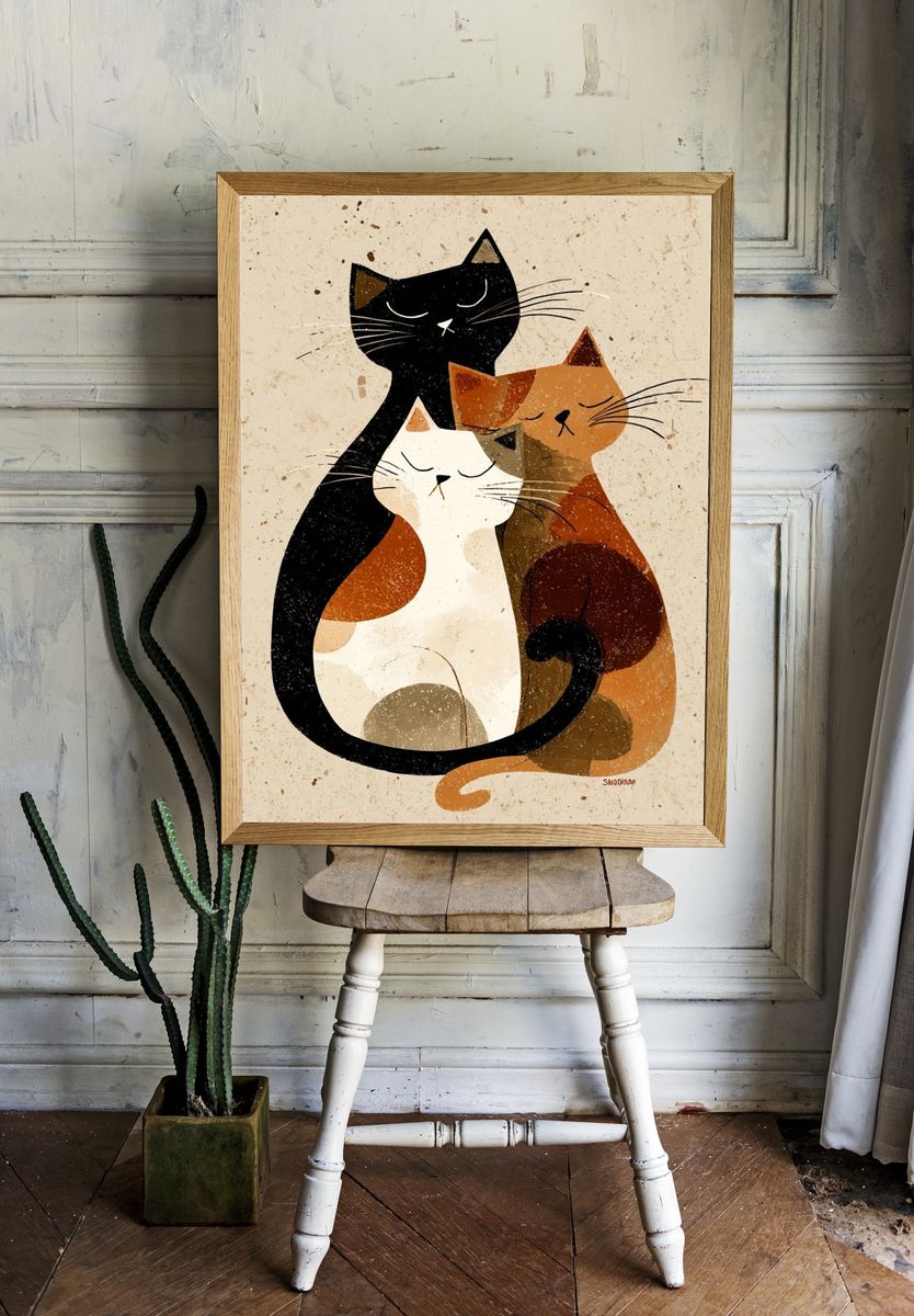 Three Cats Illustration Poster. — room view 1