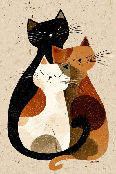 Three Cats Illustration Poster. poster print